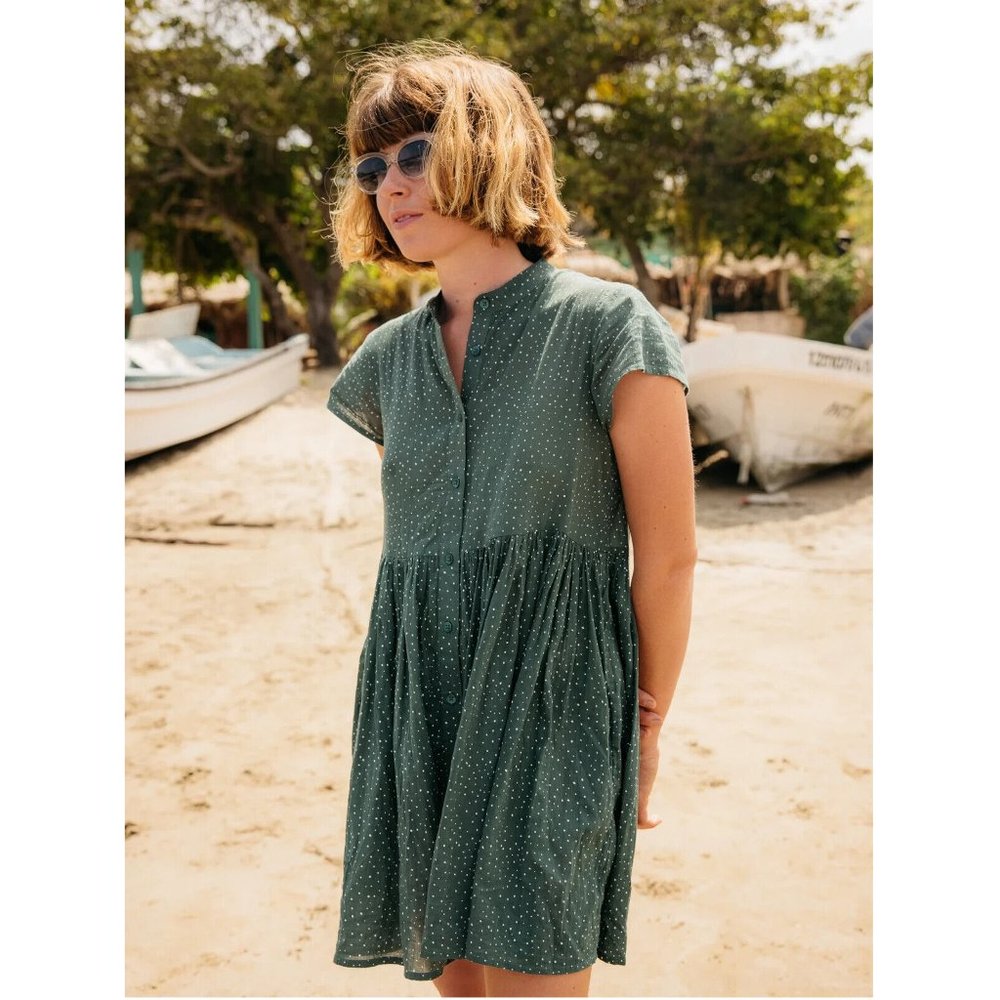 Casual Green Polka Dot Mini Dress